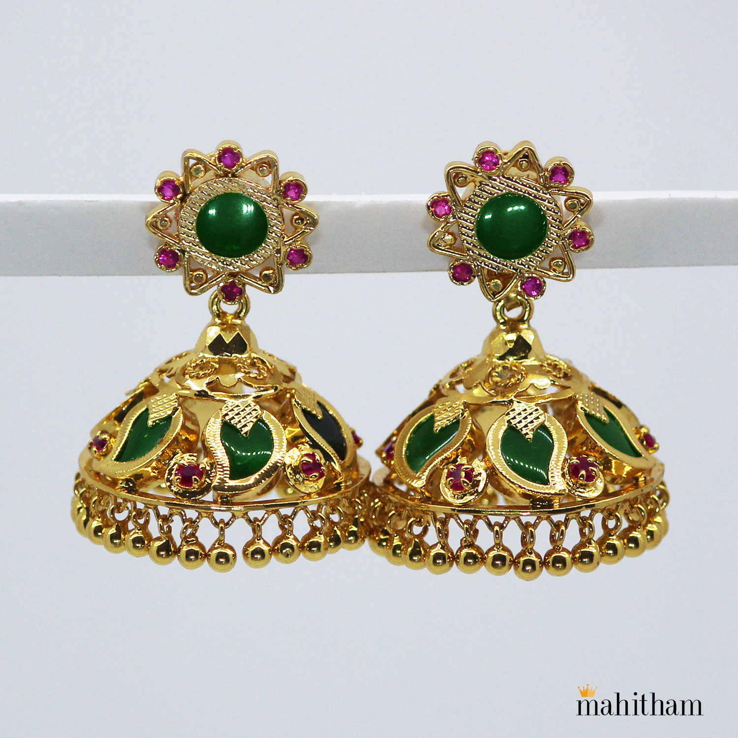 Buy Bridal Wear Gold Jhumka Earring Ruby and Emerald Good Quality Jimikki  Kammal Designs