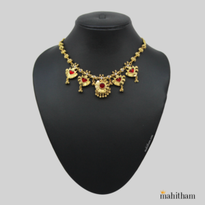 Designer Red Palakka Necklace With White AD Stone