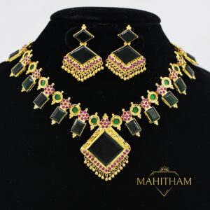 Green Bhavya Necklace, Traditional premium one gram gold jewellery for women