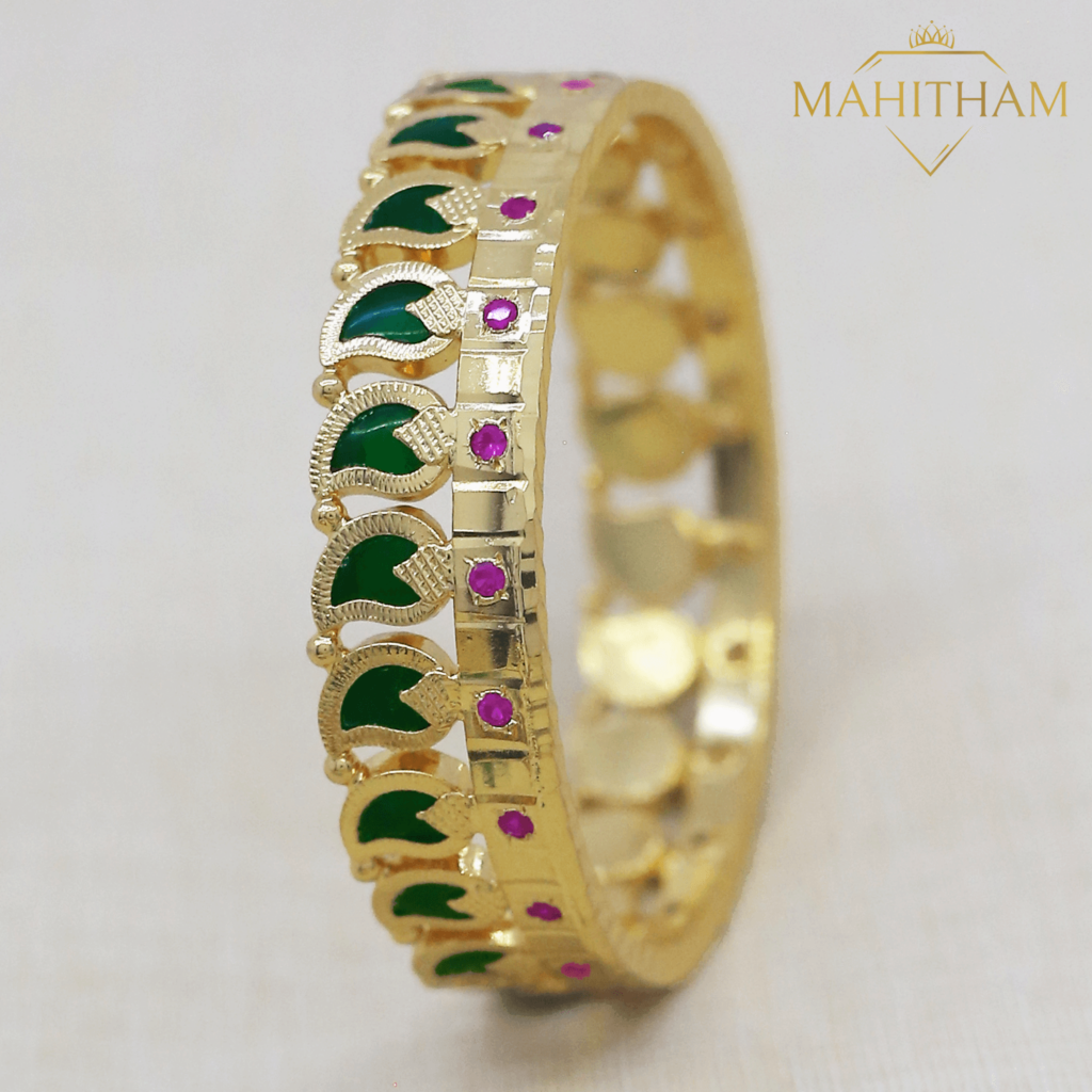 Designer Green Palakka Bangle With Ruby Red Stones - Mahitham One Gram ...